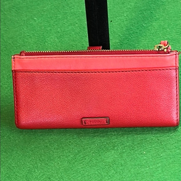 FOSSIL KEELY TAB LEATHER CLUTCH WALLET IN RED AND ORANGE - Picture 1 of 16